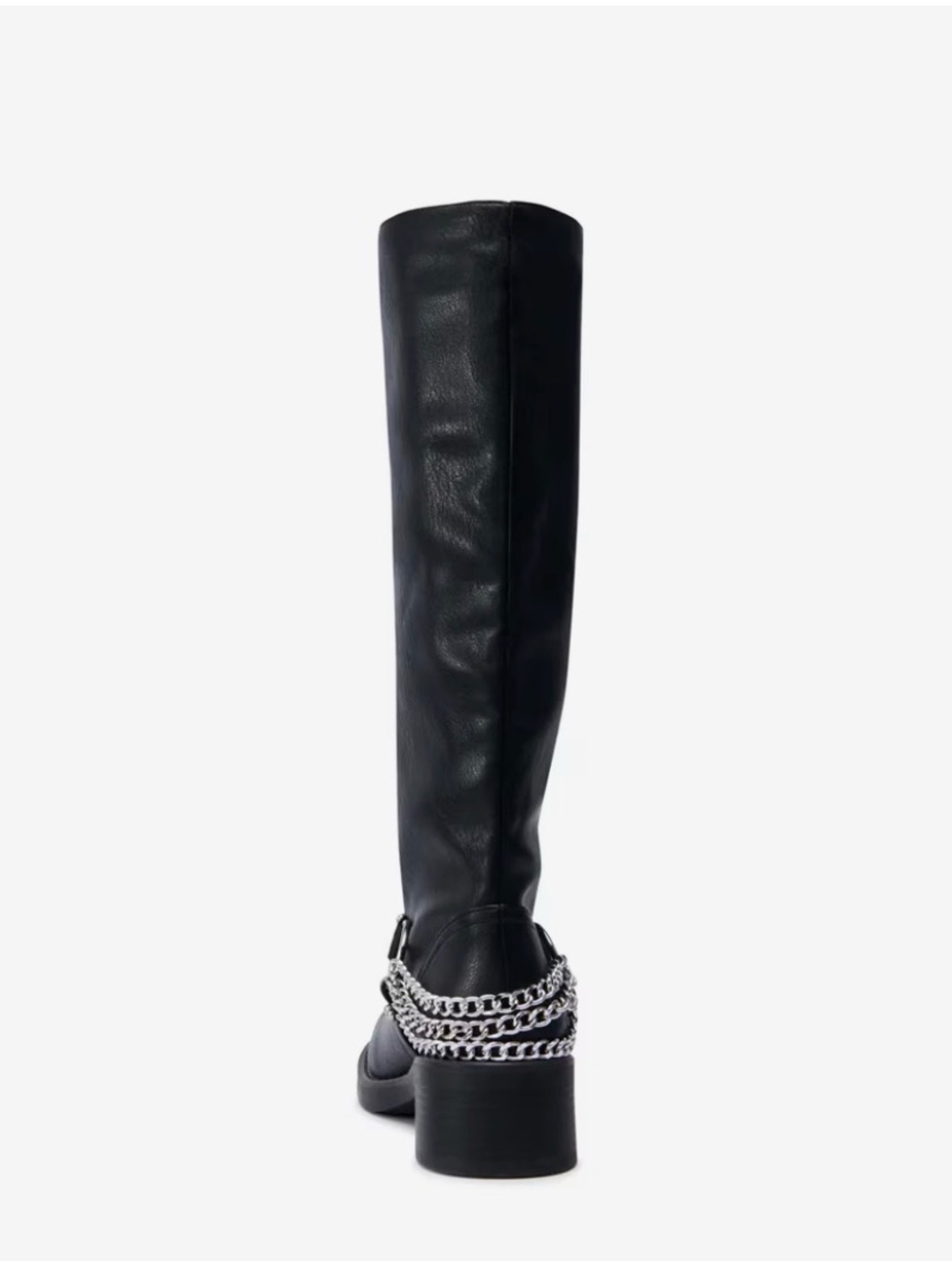 Azalea Wang Knee High Moto Boots Black Chain Biker Boots Size 10 NIB - Picture 3 of 6